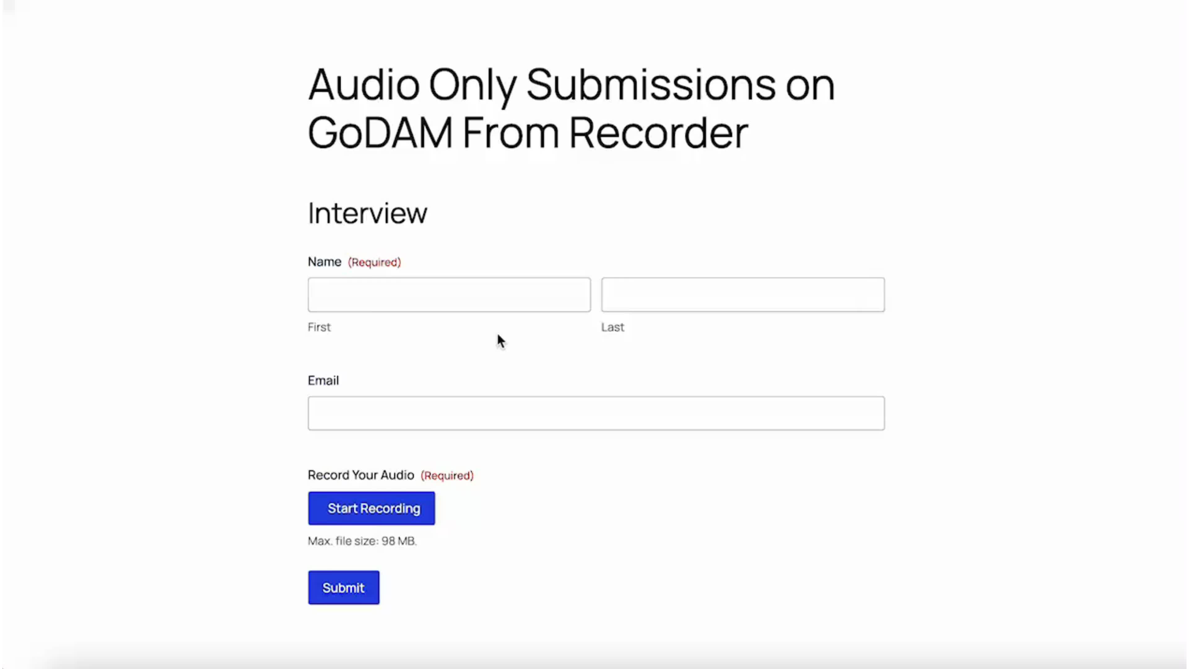 GoDAM Form Recorder for Audio submissions