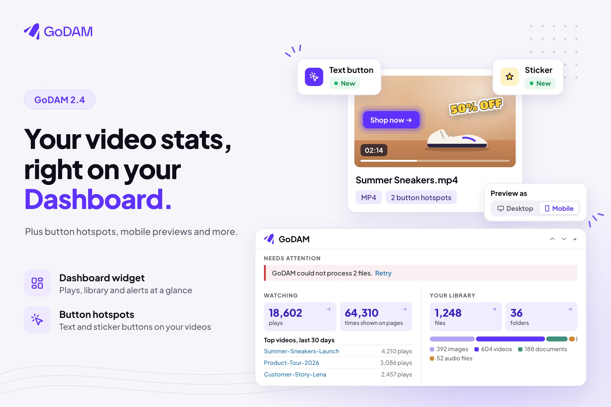 GoDAM 2.4 brings your video stats to the WordPress Dashboard