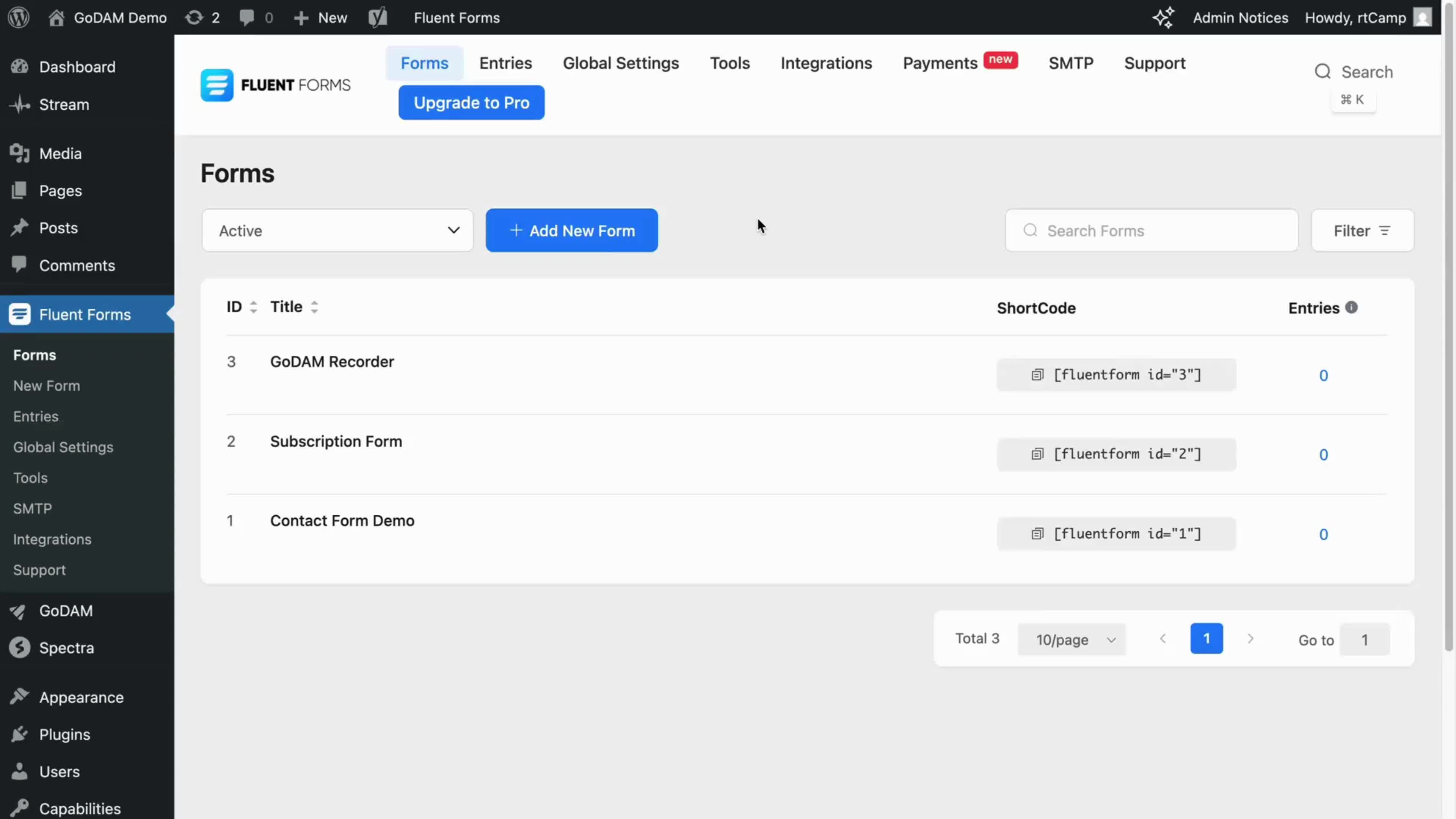 Fluent-form-recorder-godam