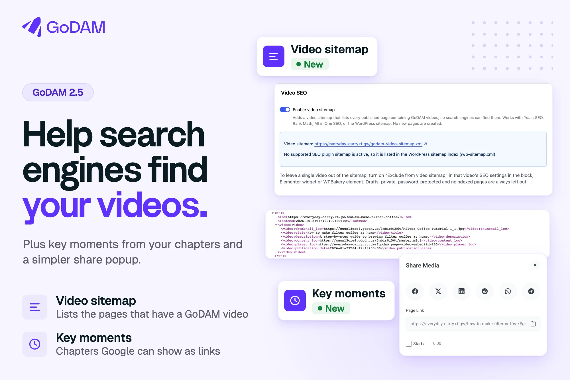 GoDAM 2.5 helps search engines find your videos