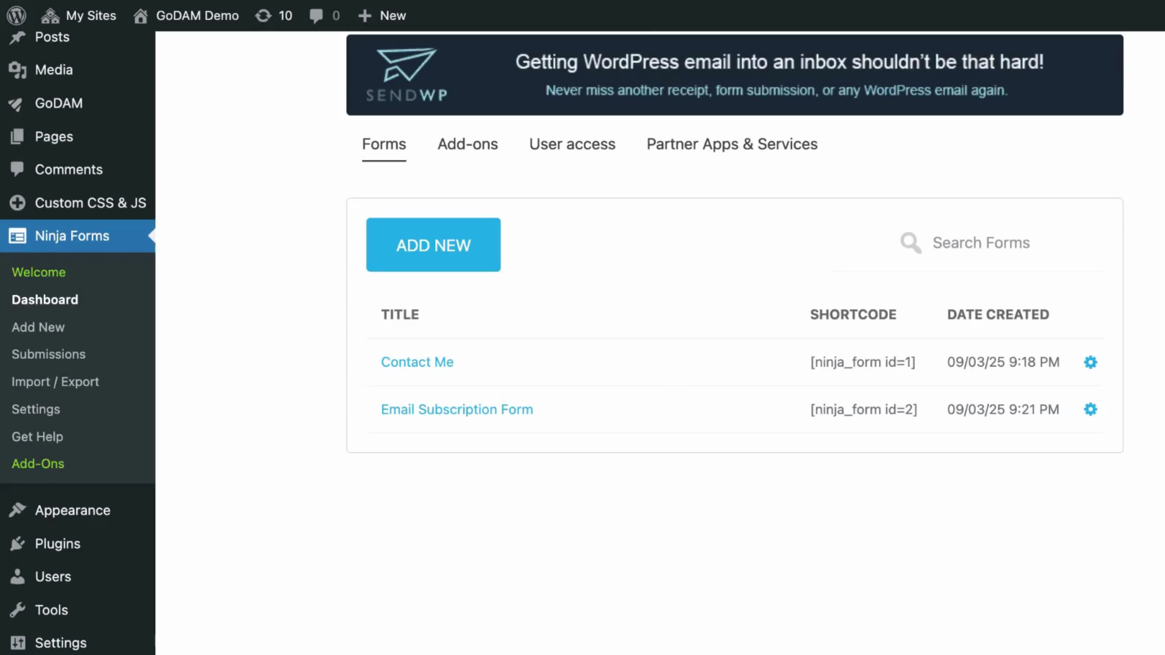 Ninja Forms Demo video GoDAM