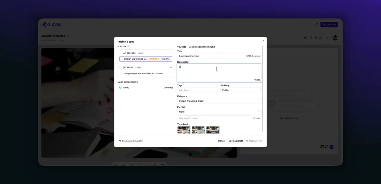 GoDAM Central Sync to YouTube, Wistia & Vimeo Demo Video